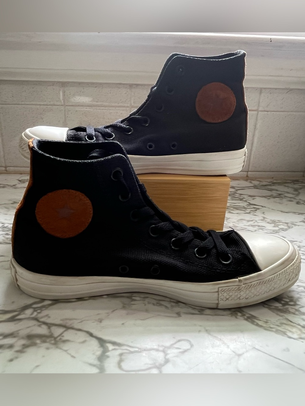 Converse All Star High Top Canvas Sneakers in Black with Brown Accents
